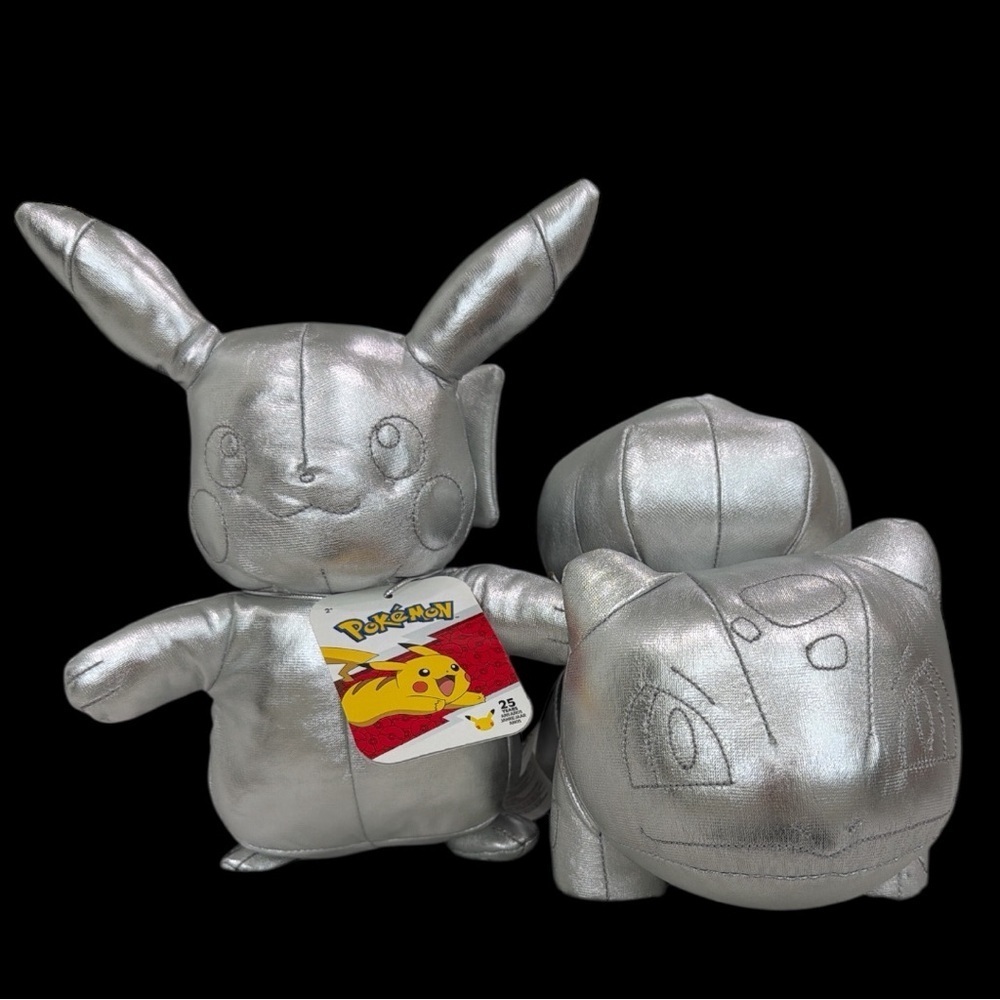 NWT Pokémon 25th Celebration Silver Plushes 2-pack Pikachu and Bulbasaur